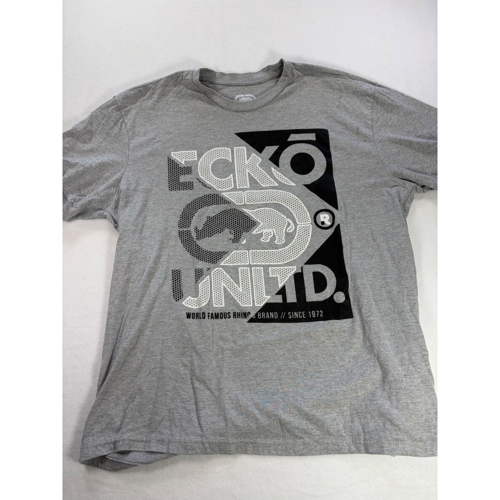 Ecko Unltd Mens Gray Graphic T-Shirt XL Rhino Logo Streetwear Short Sleeve